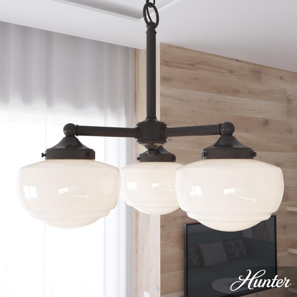 Hunter Saddle Creek 3-Light Chandelier with White Shade in Noble Bronze, , large