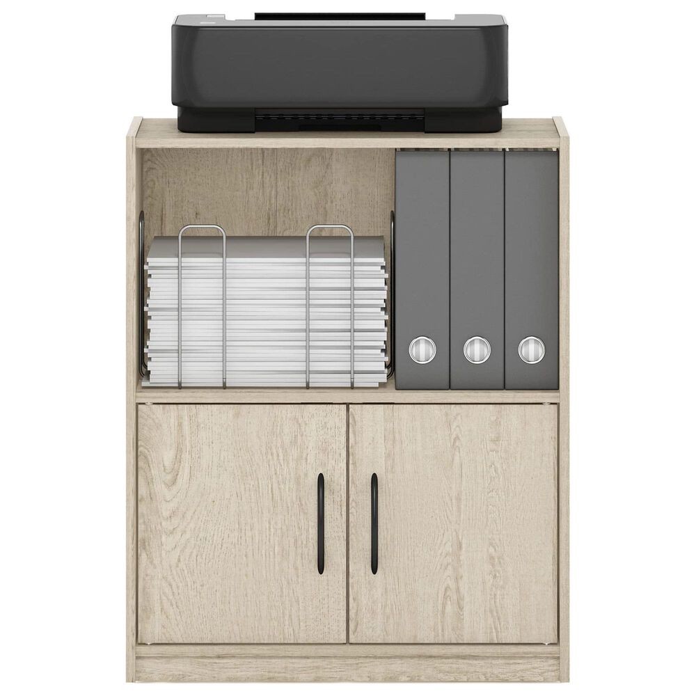 HOMLUX 2-Tier Open Shelf Bookcase with 2-Door Storage Cabinet in Metropolitan Pine, , large