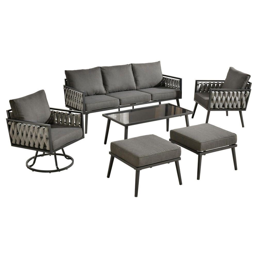 HOMLUX 6-Piece Patio Conversation Set with Woven Sling Fabric in Black, , large