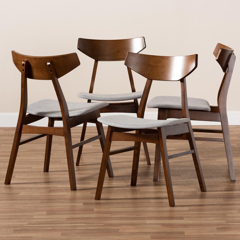 Baxton Studio Danica Side Chair with Light Grey Cushion in Walnut Brown (Set of 4), , large