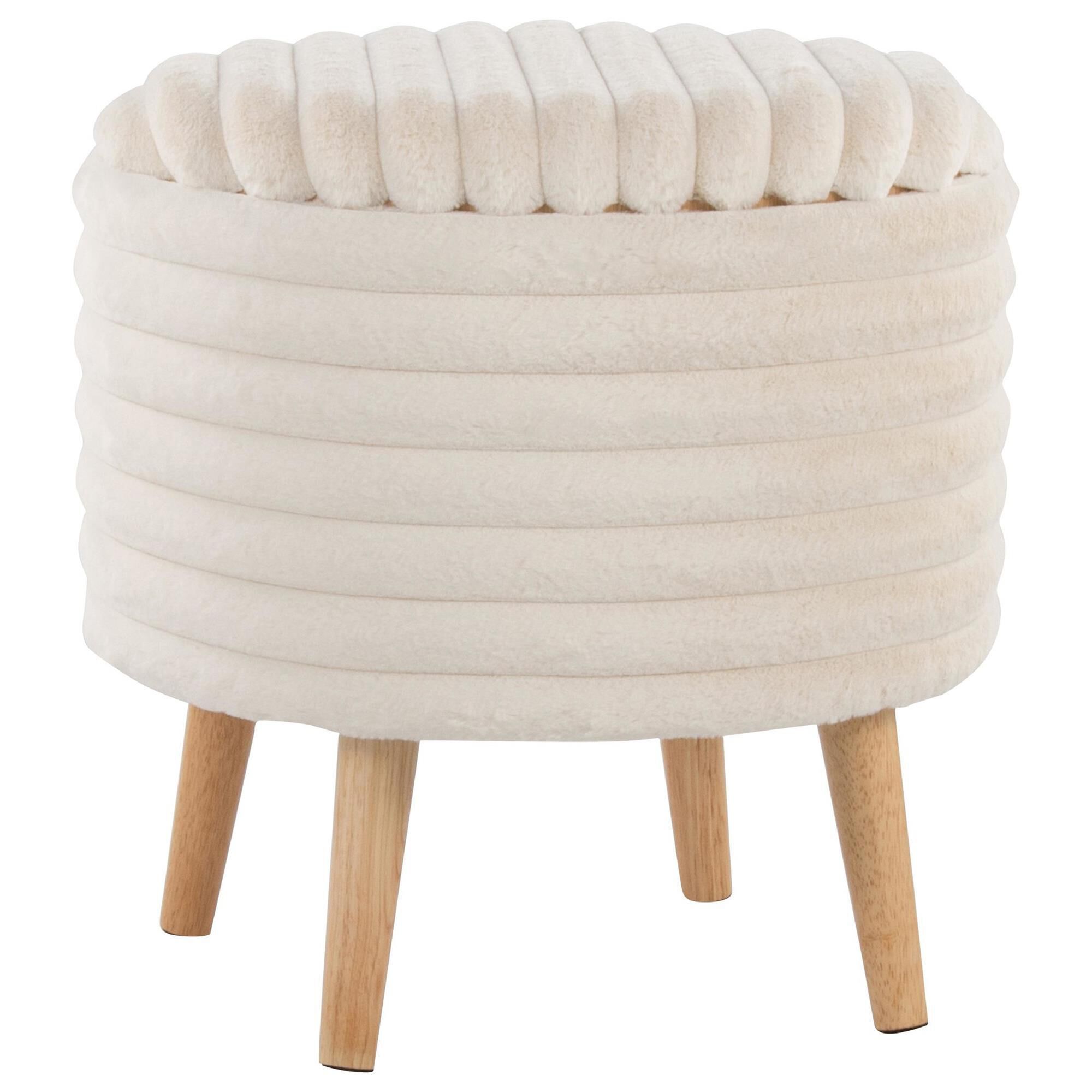 Lumisource Tray Plush 2-Piece Storage Ottoman Set in Cream