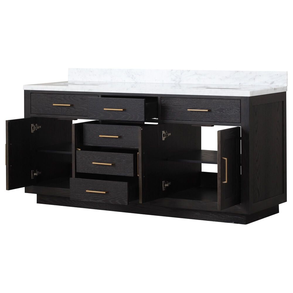 Lexora Home Abbey 72&quot; Double Bathroom Vanity in Black Oak with 2 cm White Carrara Marble Top and Rectangular Sinks, , large