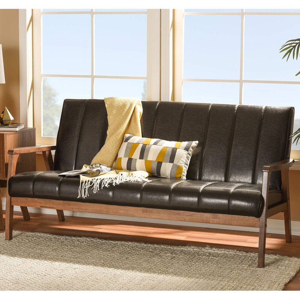 Baxton Studio Nikko Stationary Sofa in Dark Brown, , large