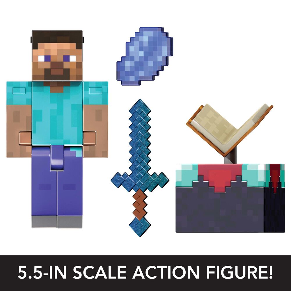 Mattel Minecraft Diamond Level Steve Action Figure with Enchanted Sword, , large