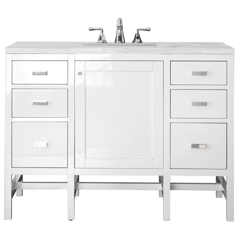 James Martin Vanities Addison 48" Single Bathroom Vanity in Glossy White with 3 cm Arctic Fall Solid Surface Top and Rectangular Sink, , large