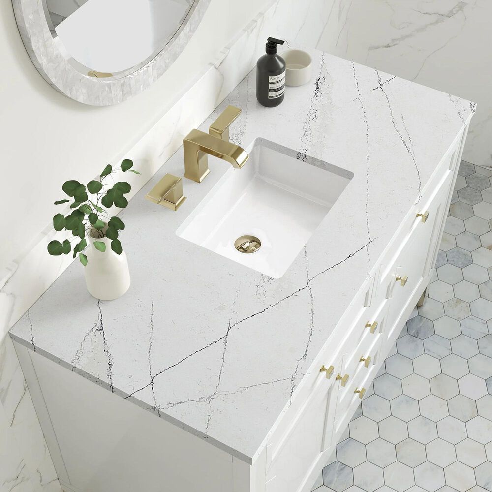 James Martin Vanities Chicago 48&quot; Single Bathroom Vanity in Glossy White with 3 cm Ethereal Noctis Quartz Top and Rectangular Sink, , large