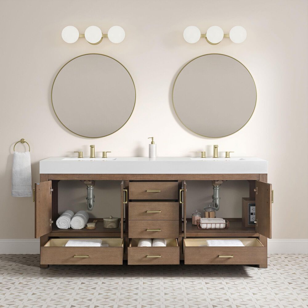37B Alanya 72" Double Bathroom Vanity in Walnut Drift with White Composite Stone Top, , large