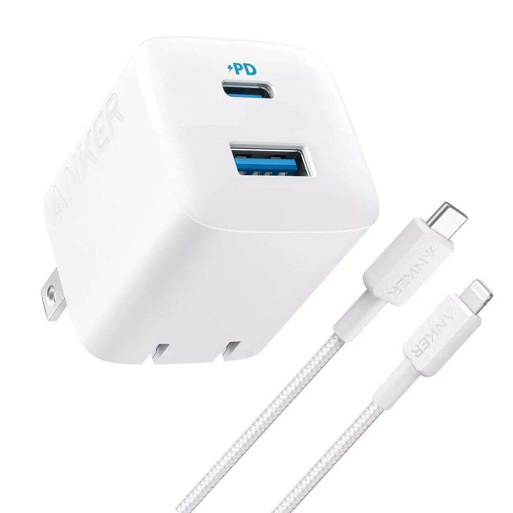 Anker 2-Port 33W Wall Charger with 6" Lightning to USB-C Cable in White, , large