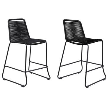 Armen Living Shasta Patio Bar Stool with Rope Seat in Black (Set of 2), , large