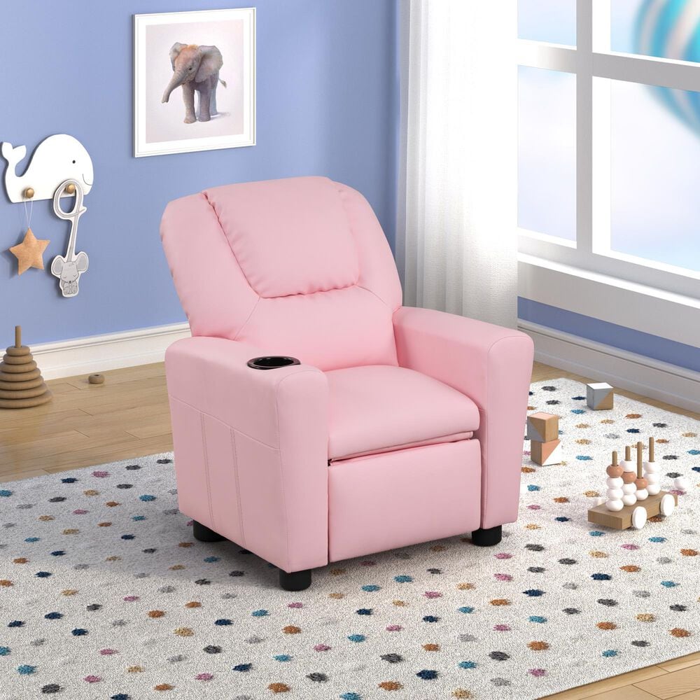 HOMLUX Marisa Kids Recliner Chair with Cupholder in Pink, , large
