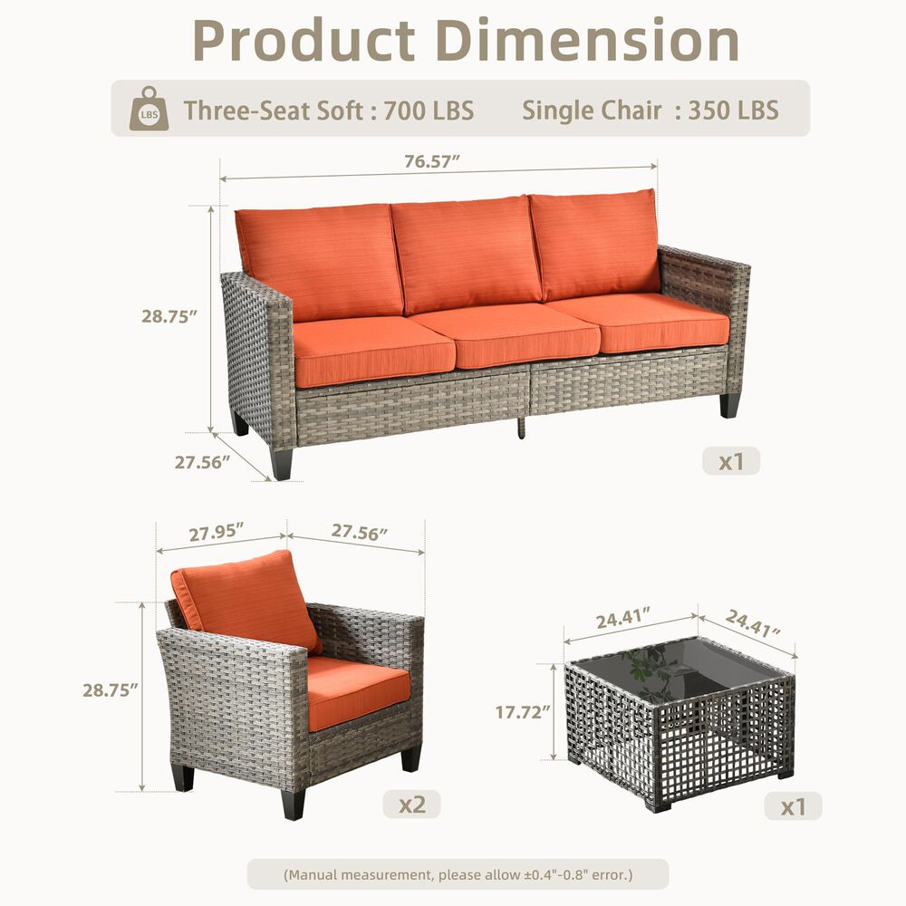HOMLUX 4-Piece Outdoor Sofa Set in Orange, , large