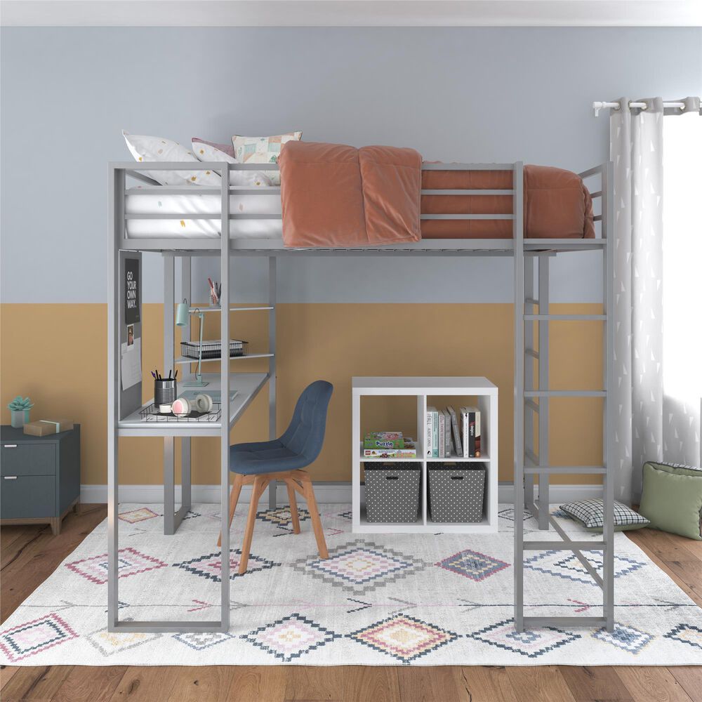 DHP Abode Full Metal Loft Bed with Desk in Silver, , large