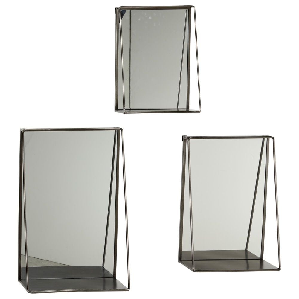Maple and Jade Industrial Wall Mirror in Black (Set of 3), , large
