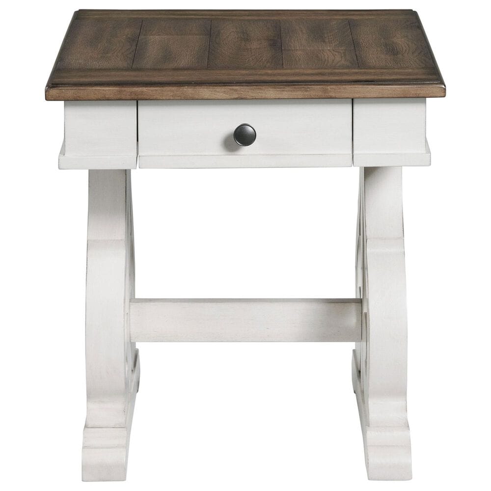 Hawthorne Furniture Drake End Table in Rustic White and French Oak, , large