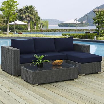 Modway Sojourn 3-Piece Outdoor Patio Sunbrella Sectional Set in Canvas Navy, , large