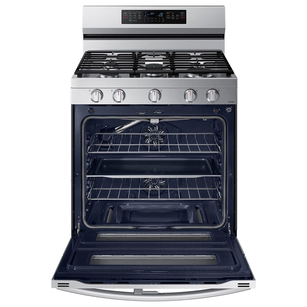 Samsung 2-Piece Kitchen Package with 6 Cu. Ft. Freestanding Gas Range and 2.1 Cu. Ft. Bespoke Fingerprint Resistant Over-the-Range Microwave in Stainless Steel, , large