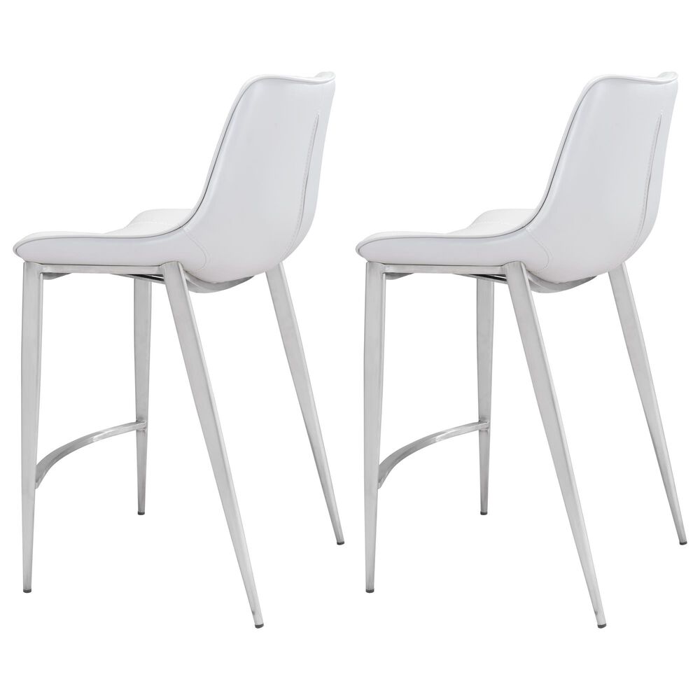 Zuo Modern Magnus Counter Chair in White/Silver &#40;Set of 2&#41;, , large