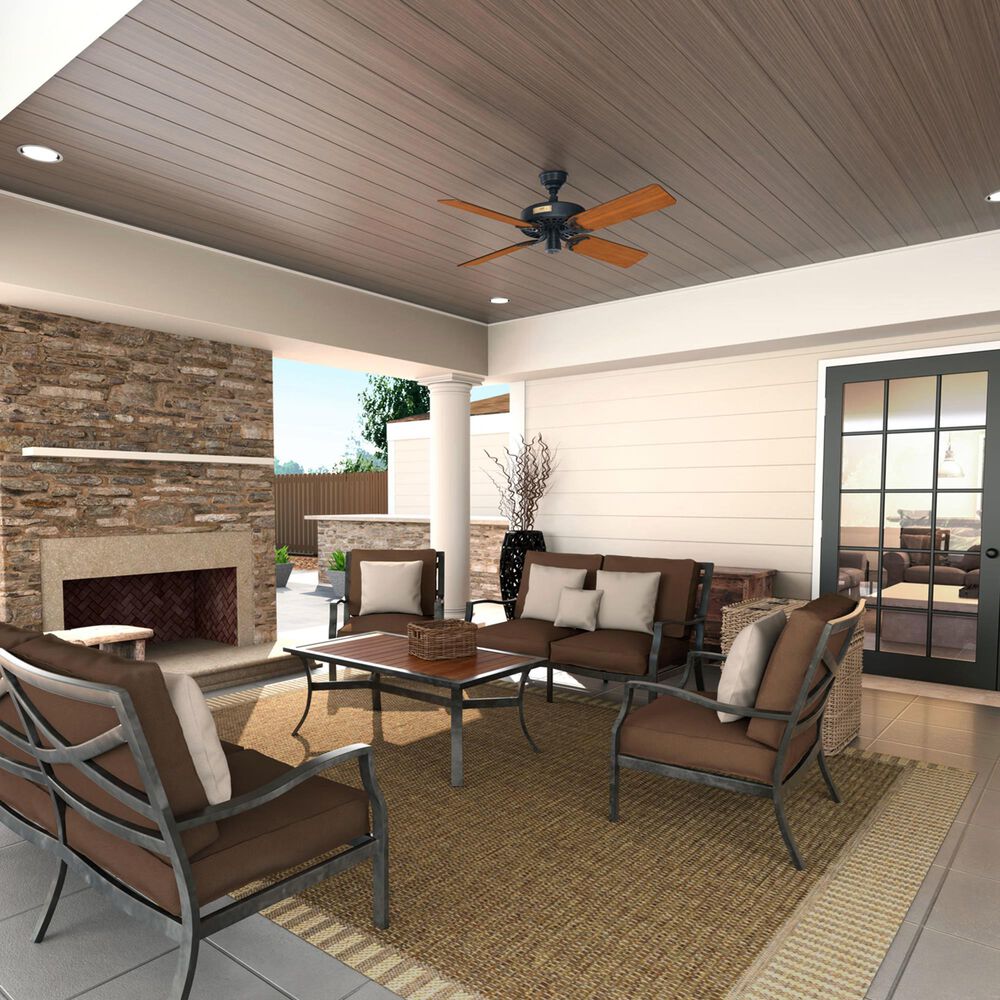 Hunter Original 52&quot; Outdoor Ceiling Fan with Brown Blades in Matte Black, , large