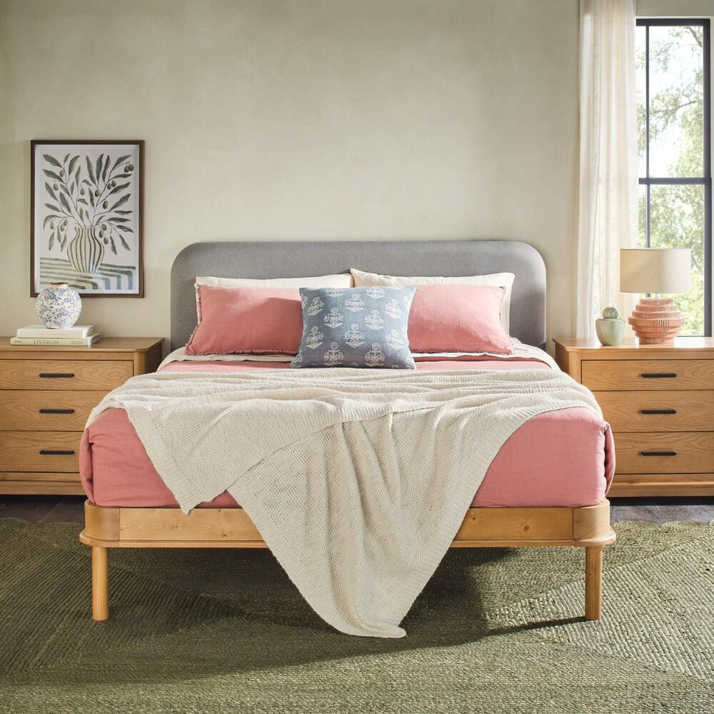 Walker Edison Annette Queen Platform Bed in English Oak, , large