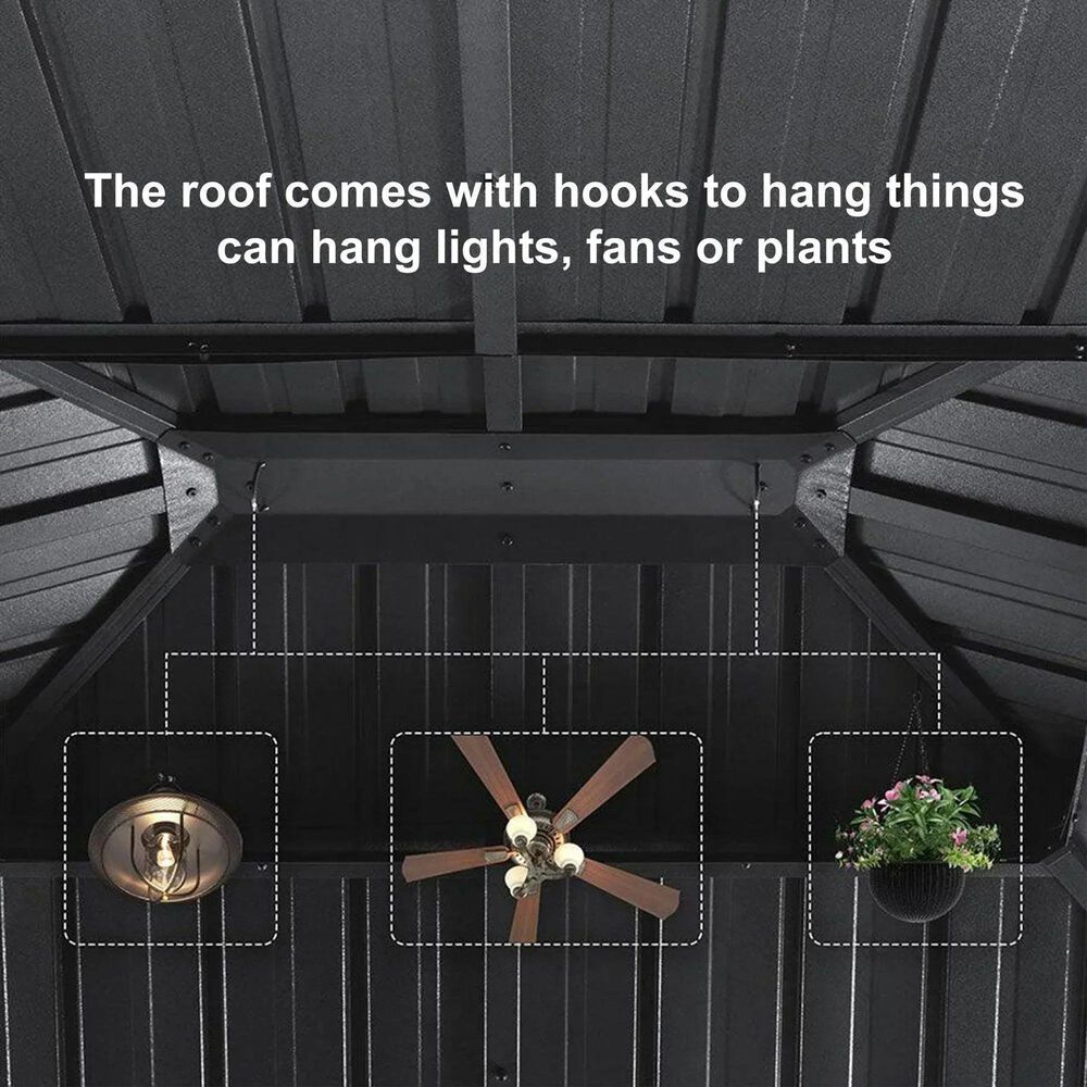HOMLUX 14-ft x 11-ft Double Roof Outdoor Gazebo Gray Gazebo with Hardtop Roof (Screen Included), , large