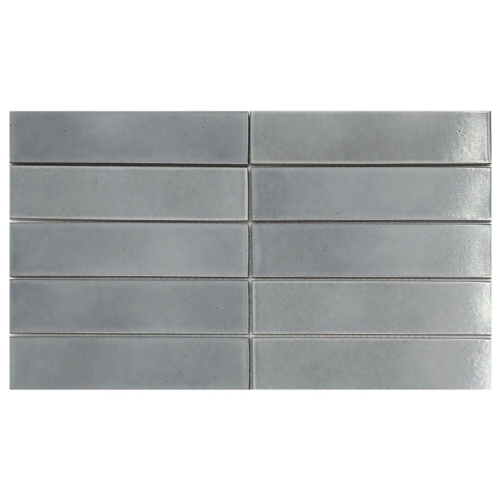Emser Kaizen Gray 2" x 8" Rectangle on 9" x 15" Satin Porcelain Mosaic Sheet, , large