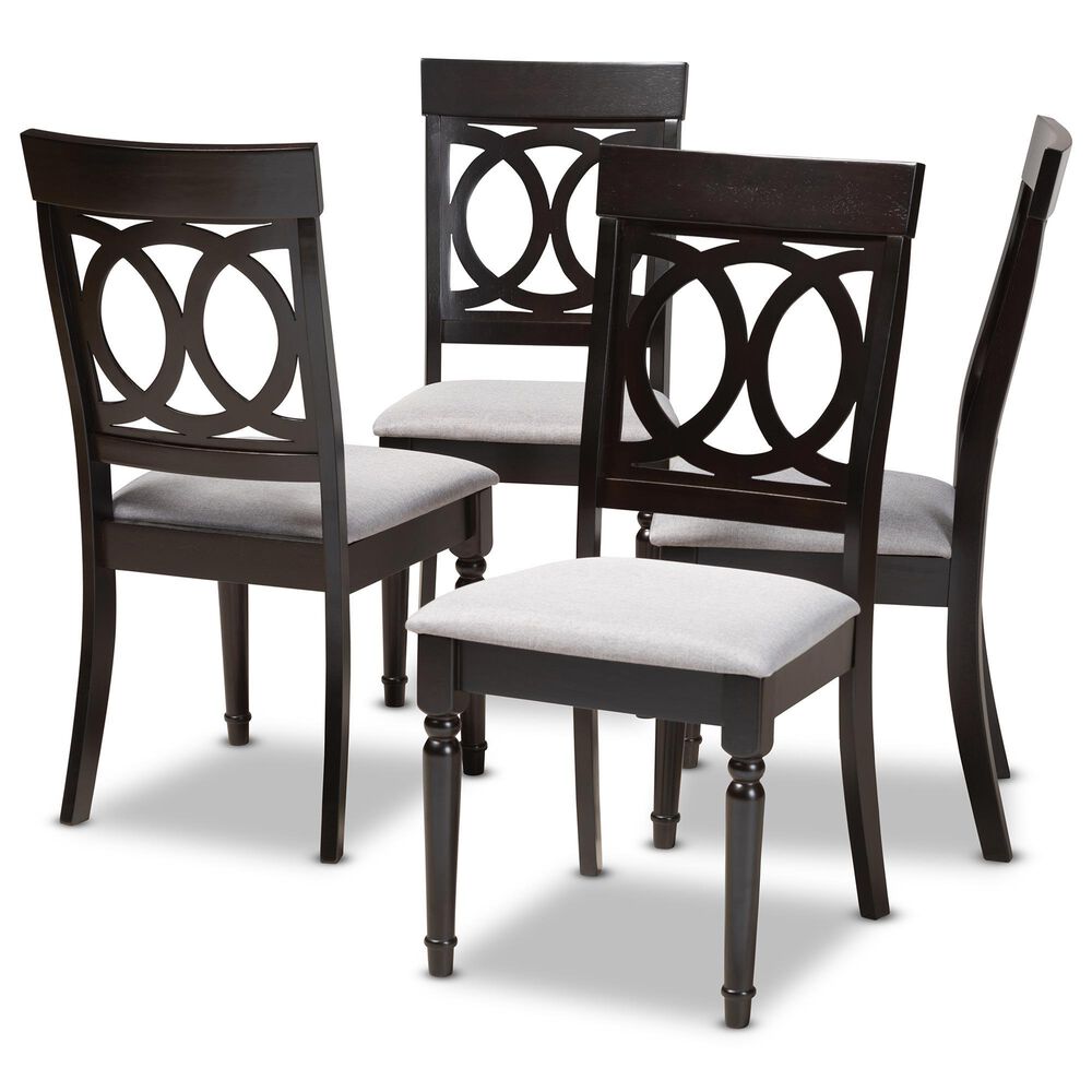 Baxton Studio Lucie Side Chair with Grey Cushion in Espresso Brown (Set of 4), , large
