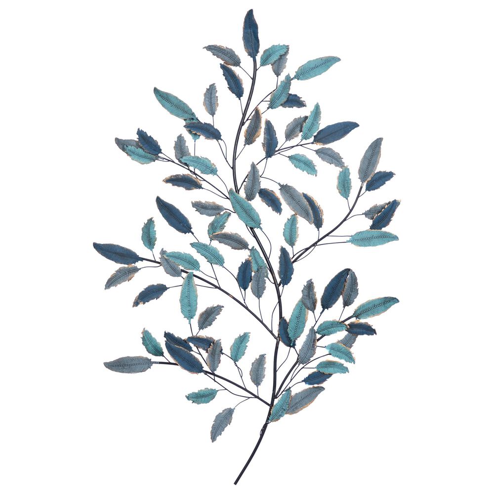 Maple and Jade Floral Wall Decor in Blue, Black and Gold, , large