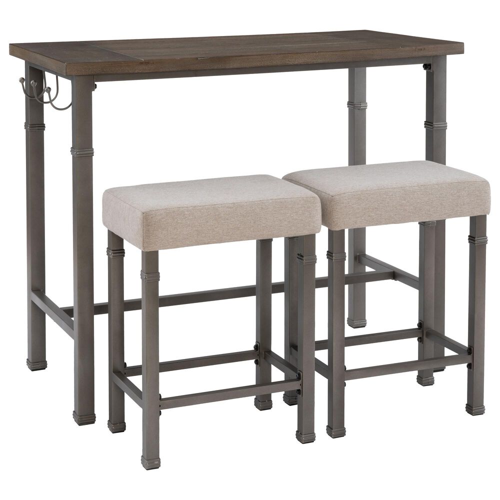 Linon Home Decor Austin 3-Piece Pub Set in Pewter and Grey Wash, , large