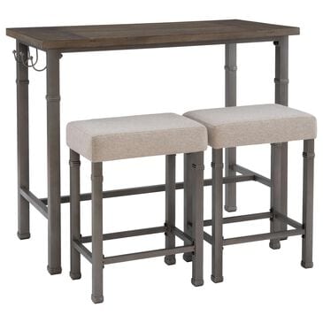 Linon Home Decor Austin 3-Piece Pub Set in Pewter and Grey Wash, , large