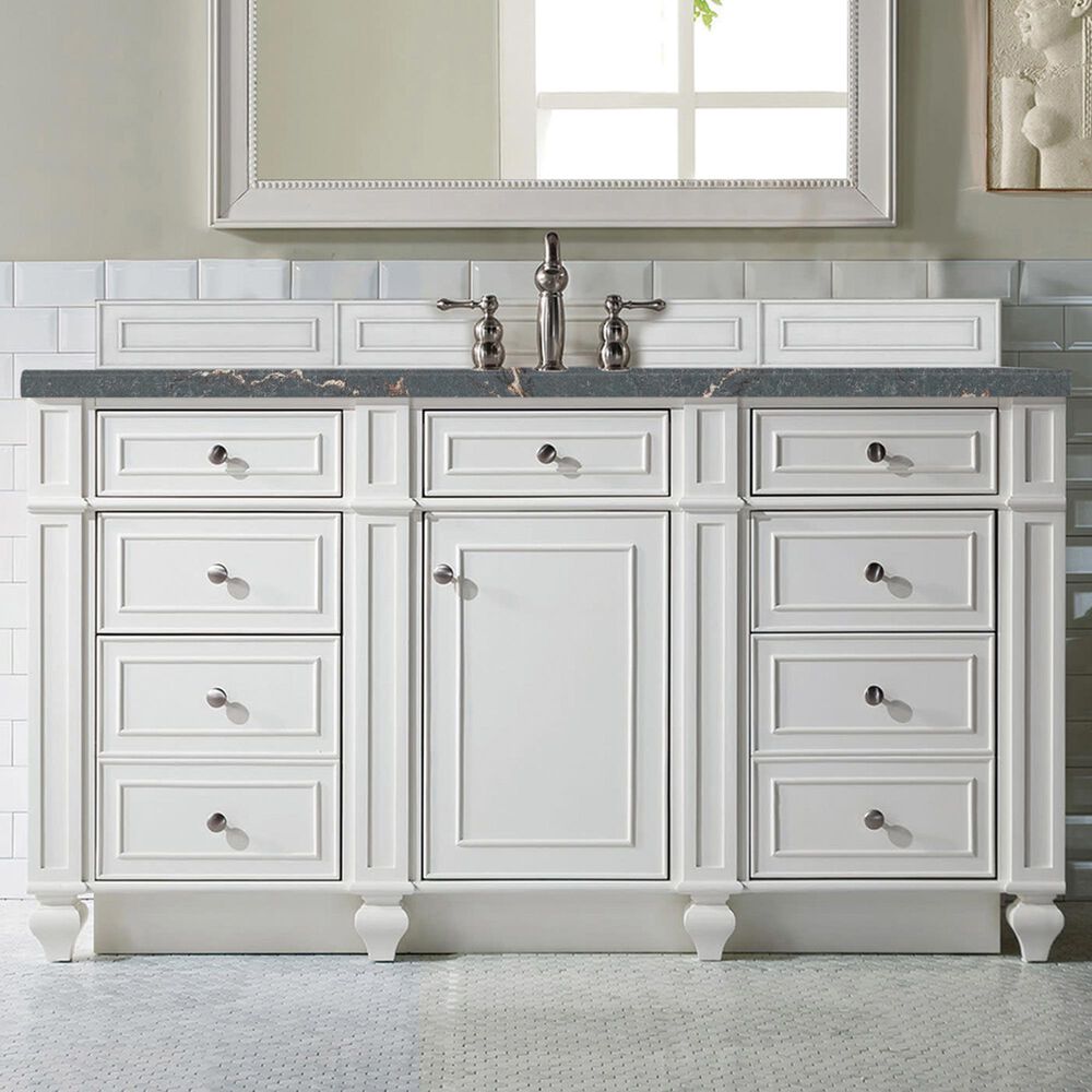 James Martin Vanities Bristol 60" Single Bathroom Vanity in Bright White with 3 cm Parisien Bleu Quartz Top and Rectangular Sink, , large