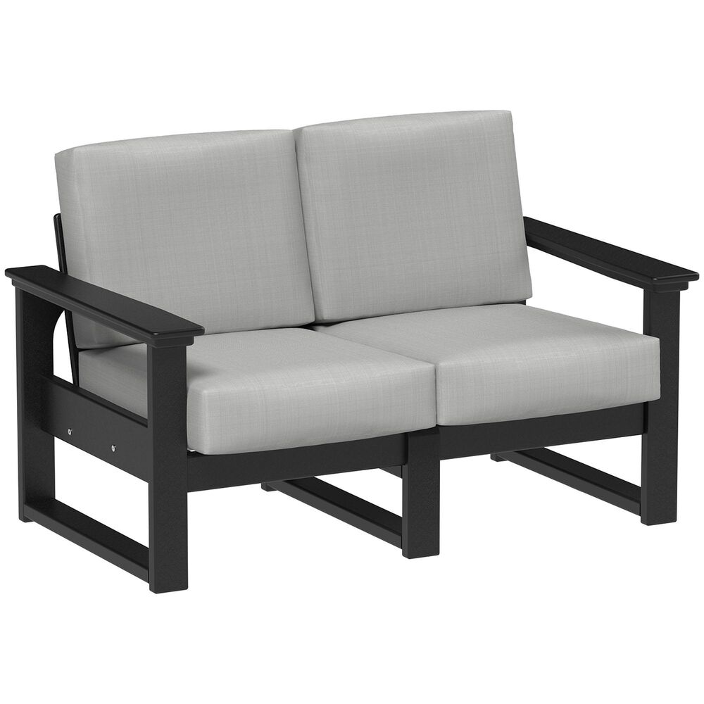 Amish Orchard Lanai Patio Deep Seating Loveseat with Black Poly Frame in Spectrum Dove, , large