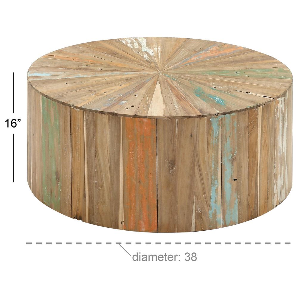 Maple and Jade Handmade Pinwheel Drum Coffee Table in Light Brown, , large
