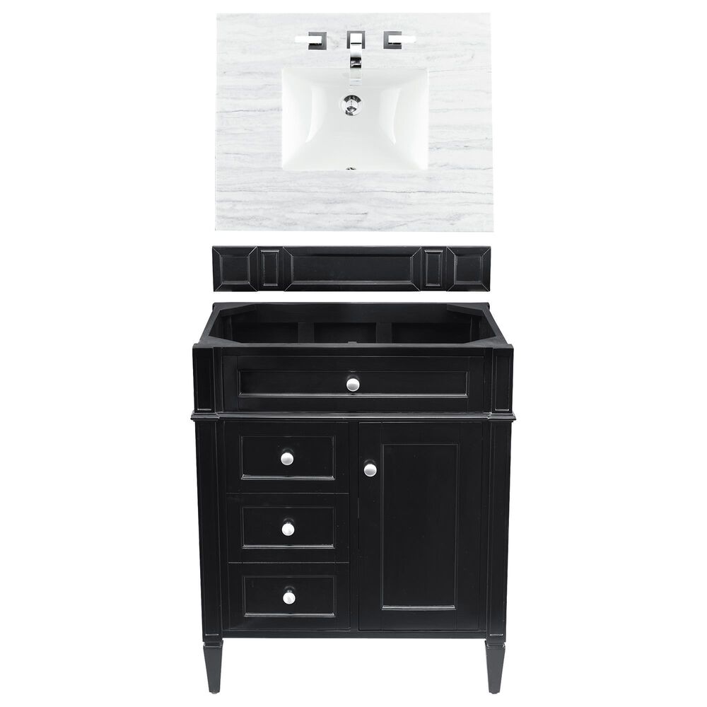 James Martin Vanities Brittany 30" Single Bathroom Vanity in Black Onyx with 3 cm Arctic Fall Solid Surface Top and Rectangle Sink, , large