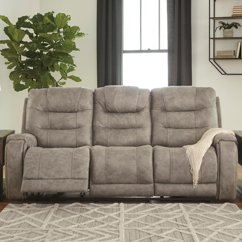Signature Design by Ashley Yacolt Power Reclining Sofa with Adjustable Headrest in Fog, , large