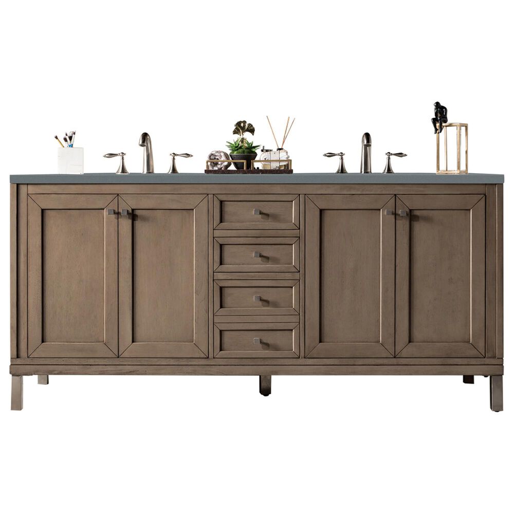 James Martin Vanities Chicago 72" Double Bathroom Vanity in Whitewashed Walnut with 3 cm Charcoal Soapstone Quartz Top and Rectangular Sinks, , large