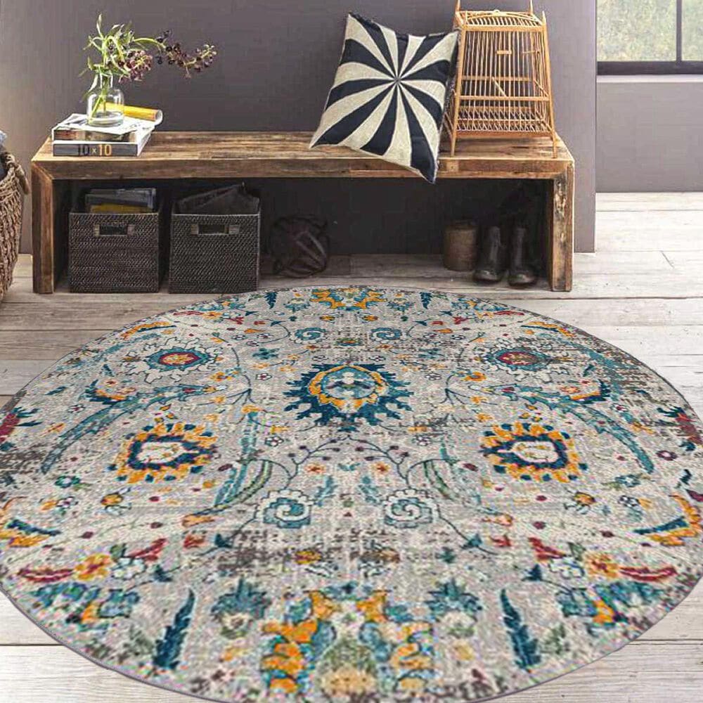 Amer Rugs Montana Transitional 7&#39;6&quot; Round Ivory and Orange Area Rug, , large