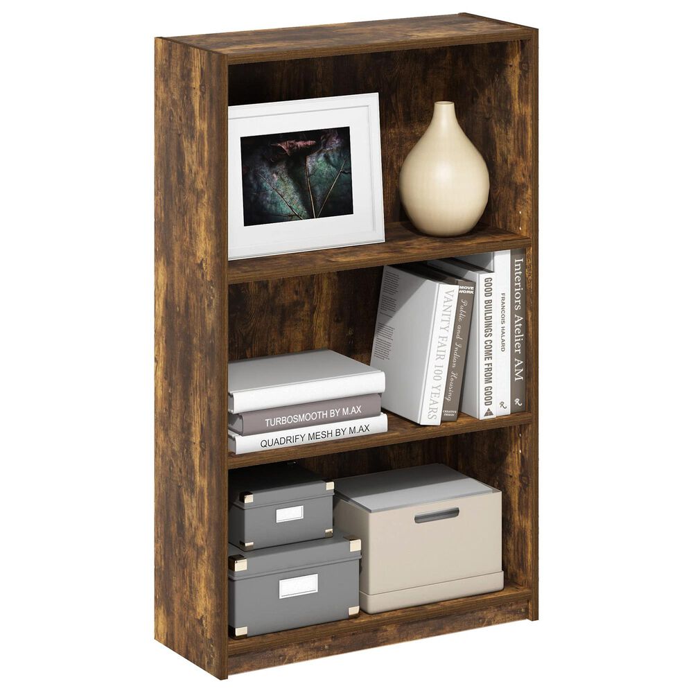 HOMLUX 3-Tier Display Bookshelf with Adjustable Shelves in Amber Pine, , large