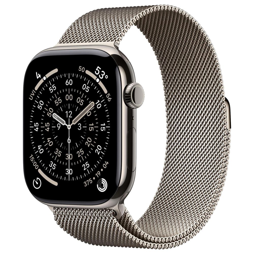 Apple Watch Series 11 (GPS+Cellular) 46mm Titanium Case with Milanese Loop - S/M in Natural and 2-Year AppleCare+, , large