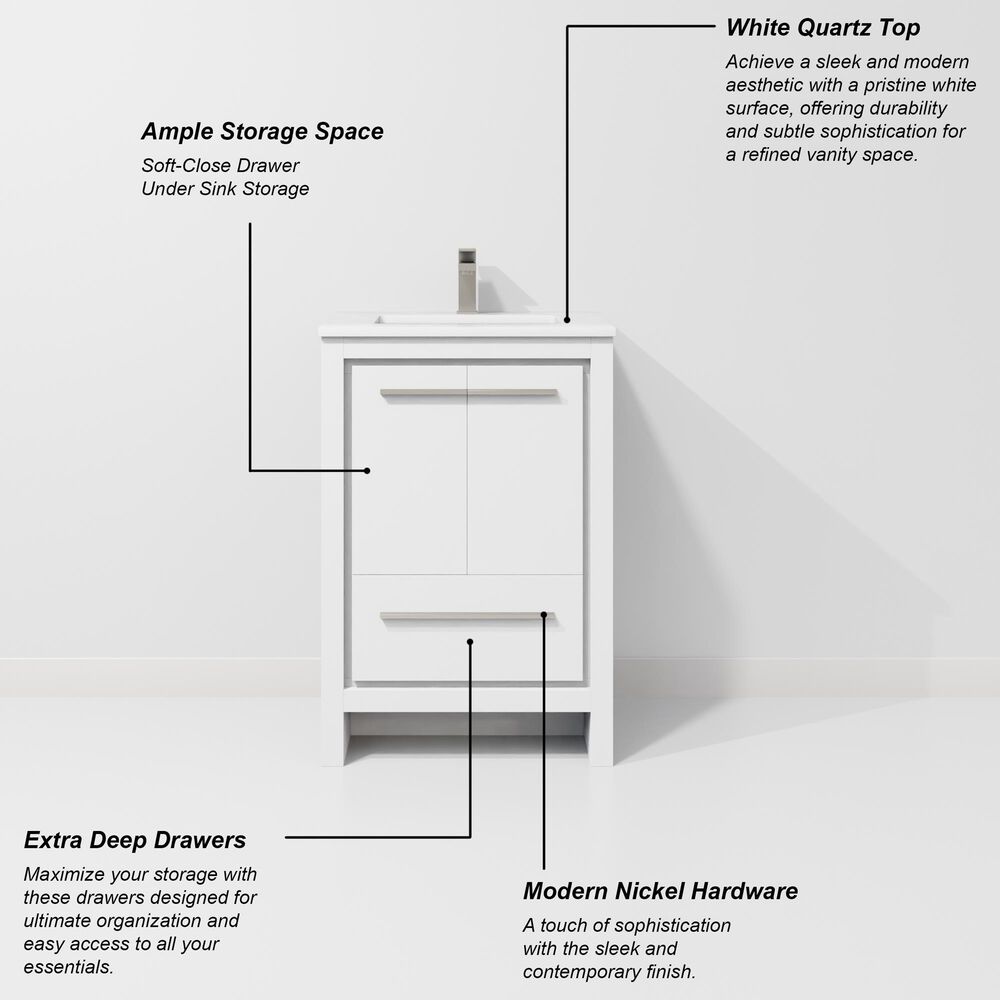 Lexora Home Lafarre 24" Single Bathroom Vanity in White with 2 cm White Quartz Top and Rectangular Sink, , large