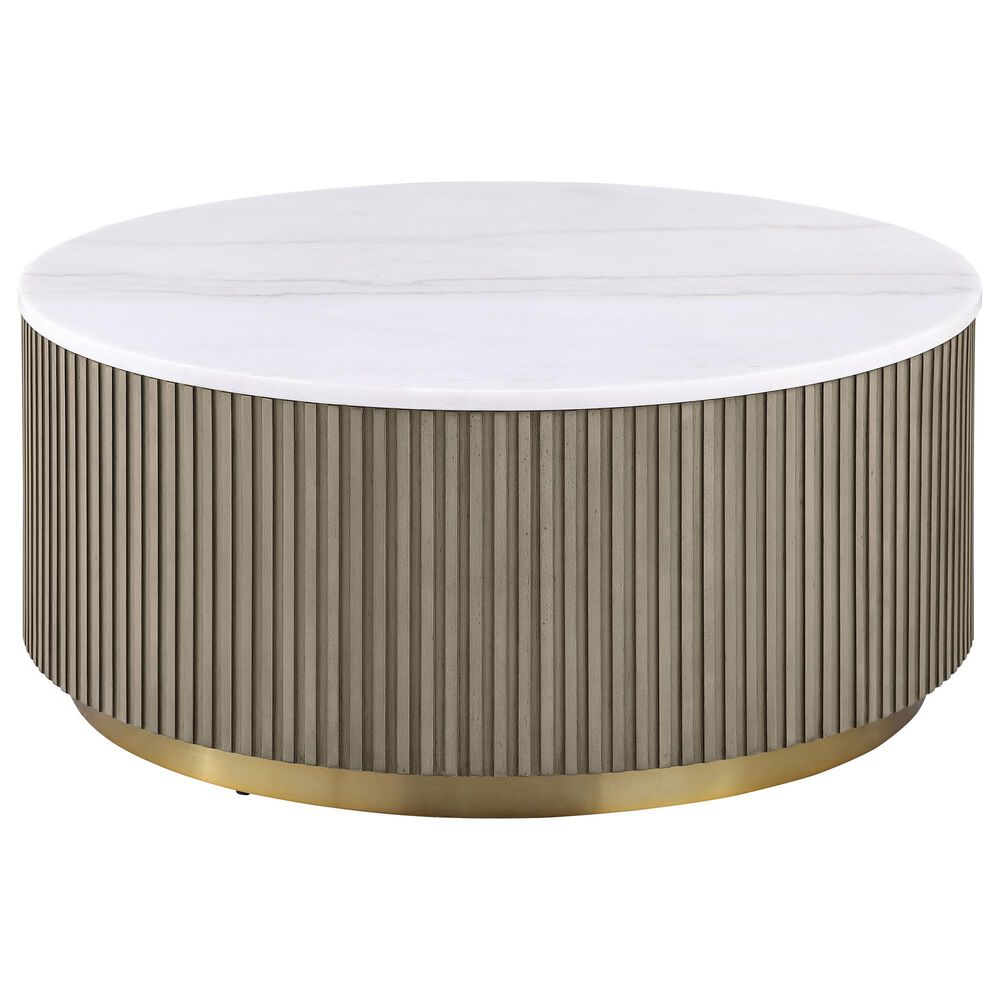 Pacific Landing Jason Round Coffee Table in White and Greige, , large