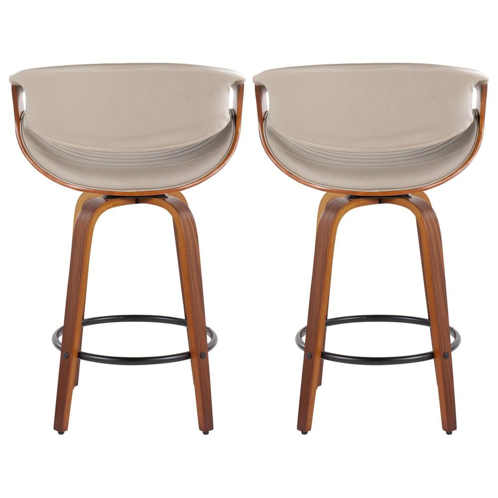 LumiSource Symphony 26" Swivel Counter Stool with Grey Upholstery in Walnut and Black (Set of 2), , large