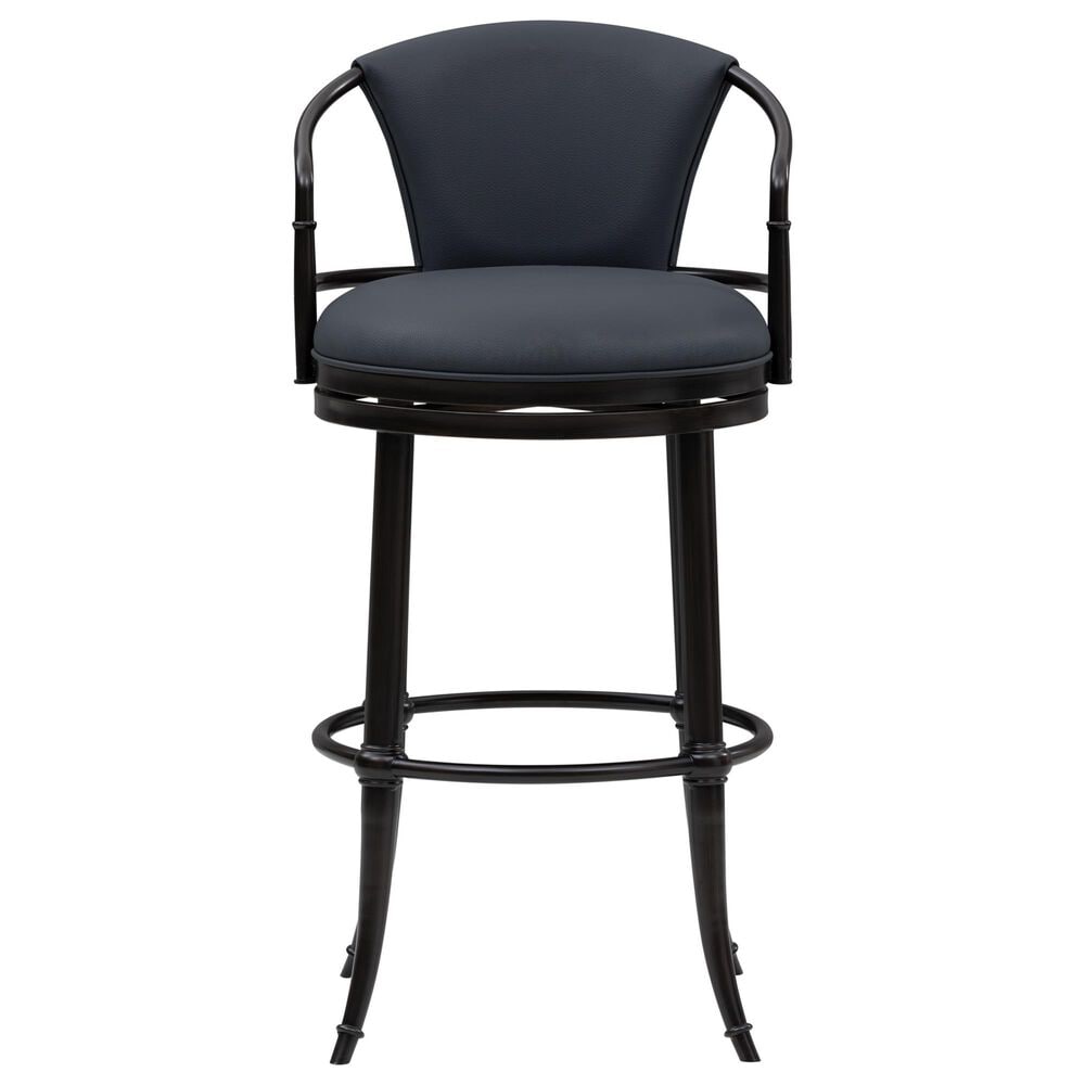 Armen Living Otis Bar Height Stool with Night Life Blue Upholstery in Dark Brown, , large