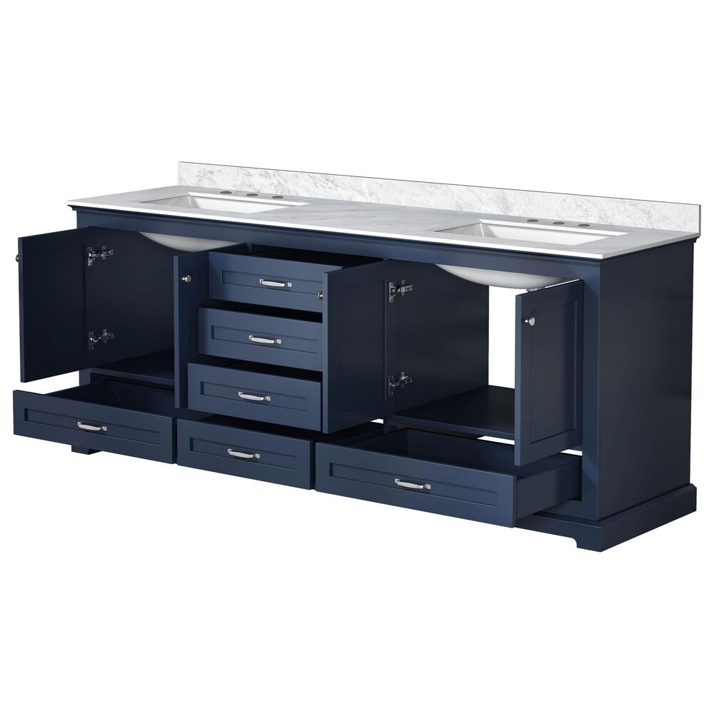 Lexora Home Dukes 80&quot; Double Bathroom Vanity in Navy Blue with 2 cm White Carrara Marble Top and Rectangular Sinks, , large