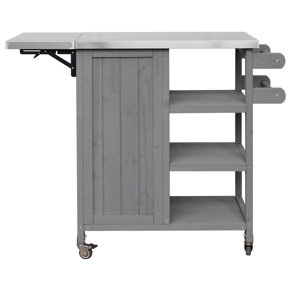 Hearth and Haven Outdoor Kitchen Island Cart with Stainless Steel Top and Lockable Wheels in Gray, , large