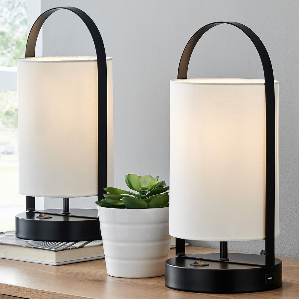 Lite Source Obelia Table Lamp with USB Port in Black &#40;Set of 2&#41;, , large