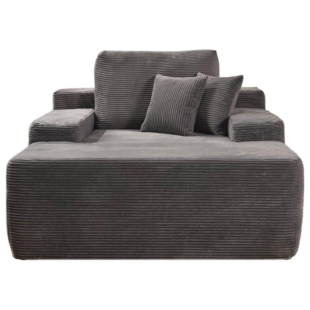 HOMLUX Oversized Corduroy Chaise Lounge in Gray, , large