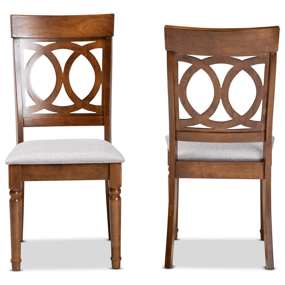 Baxton Studio Lucie Side Chair with Grey Cushion in Walnut Brown (Set of 2), , large