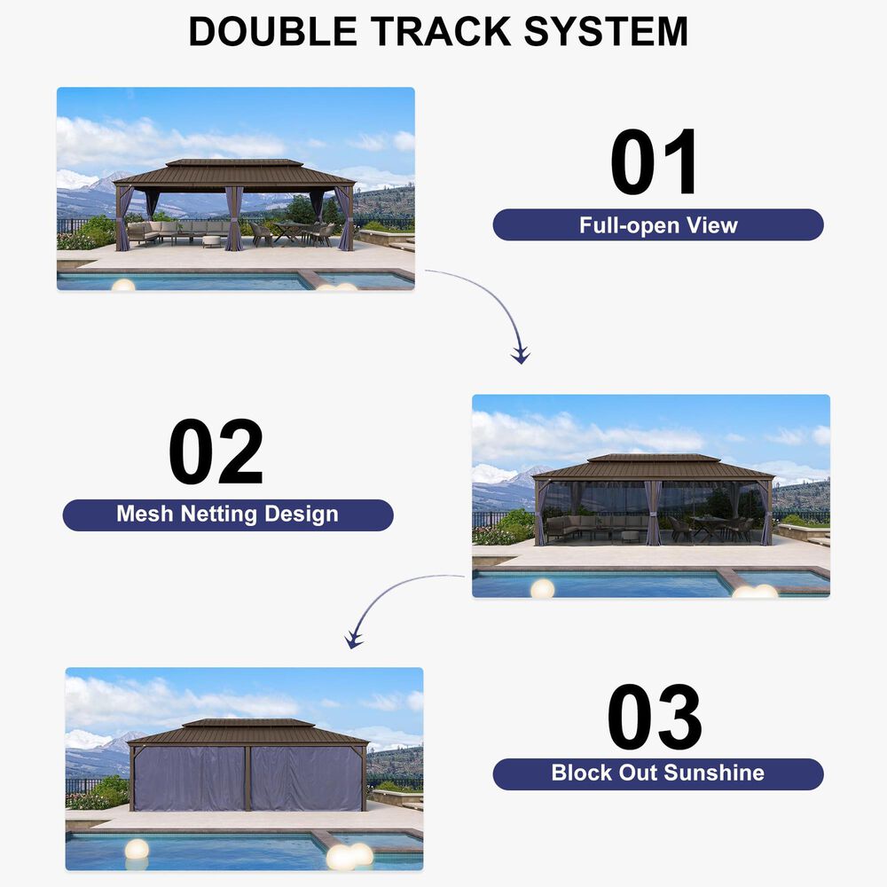 HOMLUX 12' x 24' Hardtop gazebo with double roof in Bronze, , large