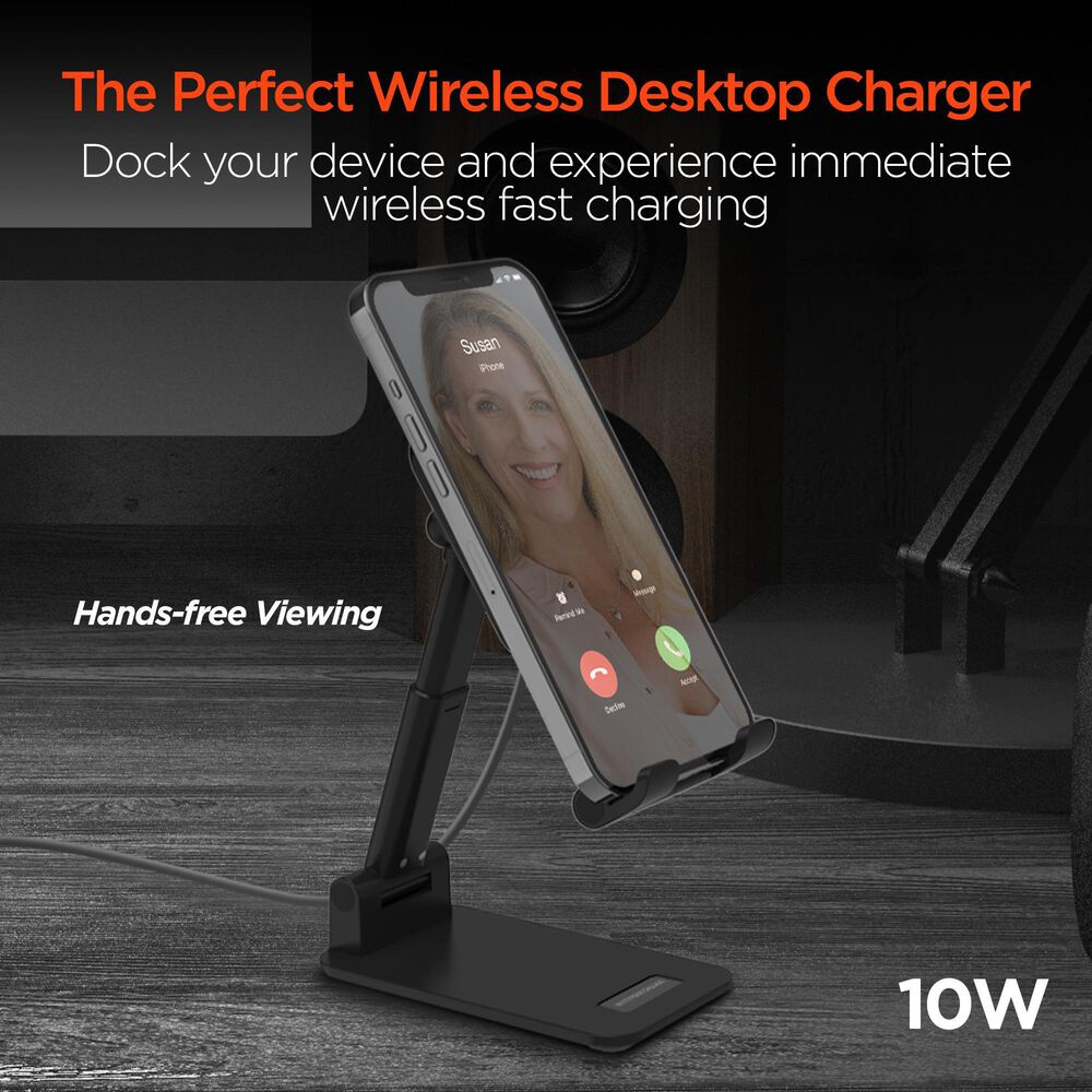 Hypercel Power Fold 10W Wireless Charging Stand in Black, , large