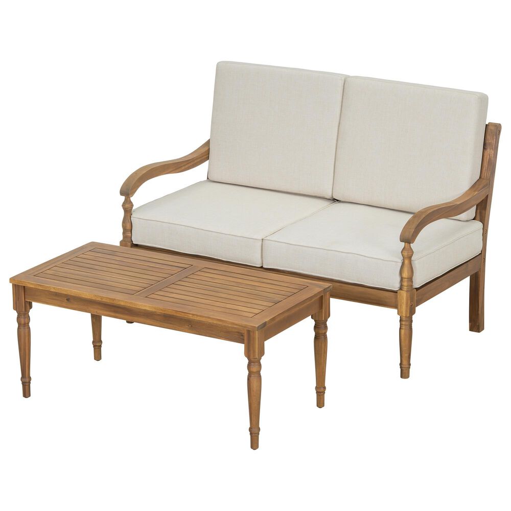 HOMLUX 2-Piece Outdoor Loveseat and Coffee Table Set in Beige, , large
